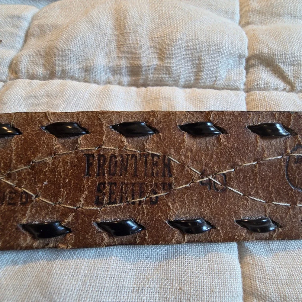 Frontier Series Belt Mens 40 Black Leather Western Hand Laced Made in USA 1305
